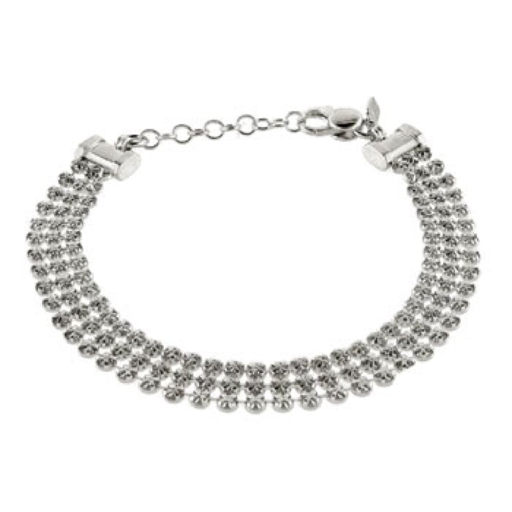 Italian Sterling Silver 3D Diamond Cut 3 Lines Rhodium Bracelet